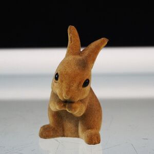 Vintage Hallmark Cards Flocked Bunny Rabbit Brown 3 in
